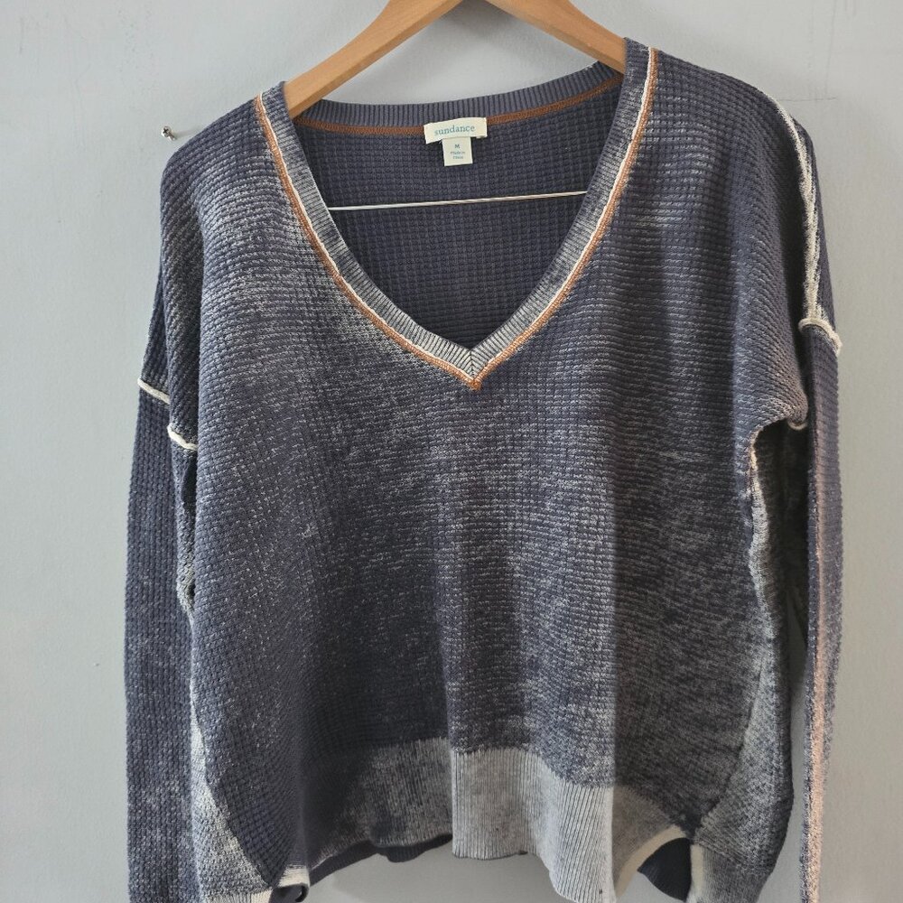 Sundance Cotton Waffle V Neck reverse dye Sweater size M